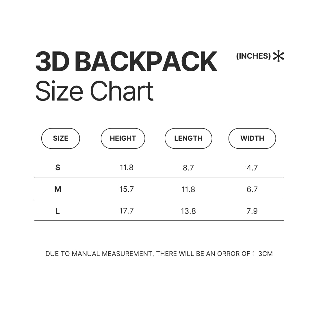 3D Backpack Size Chart - VanossGaming Shop